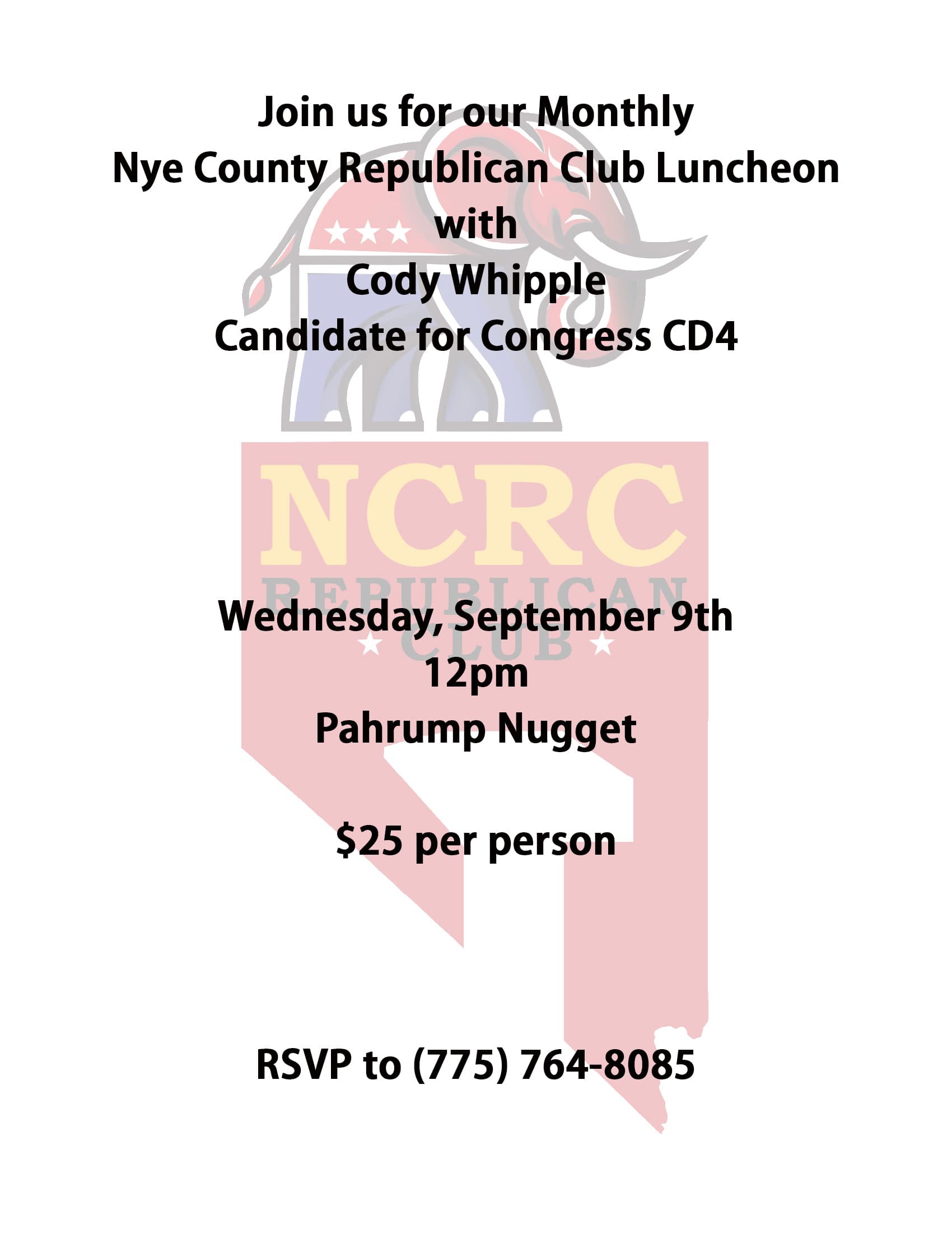 Event flyer: Luncheon Series: Cody Whipple, Candidate for Congress 4th Congressional District (CD4)